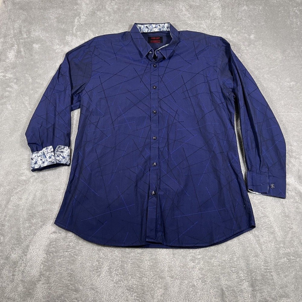 Jared Lang Shirt Mens XL Blue Long Sleeve Slim Fit Patterned Flip Cuff Dress